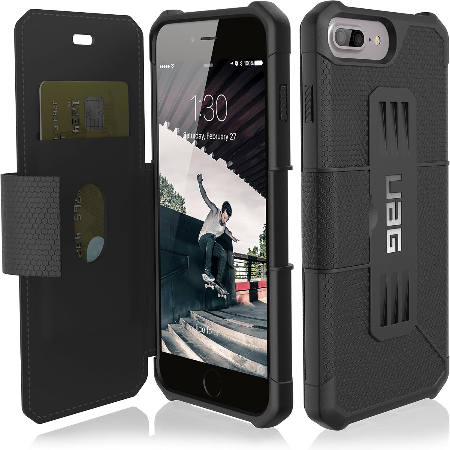 URBAN ARMOR GEAR [UAG Folio iPhone 8 Plus/iPhone 7 Plus/iPhone 6s Plus [5.5-inch Screen] Metropolis Feather-Light Rugged [Black] Military Drop Tested iPhone Case