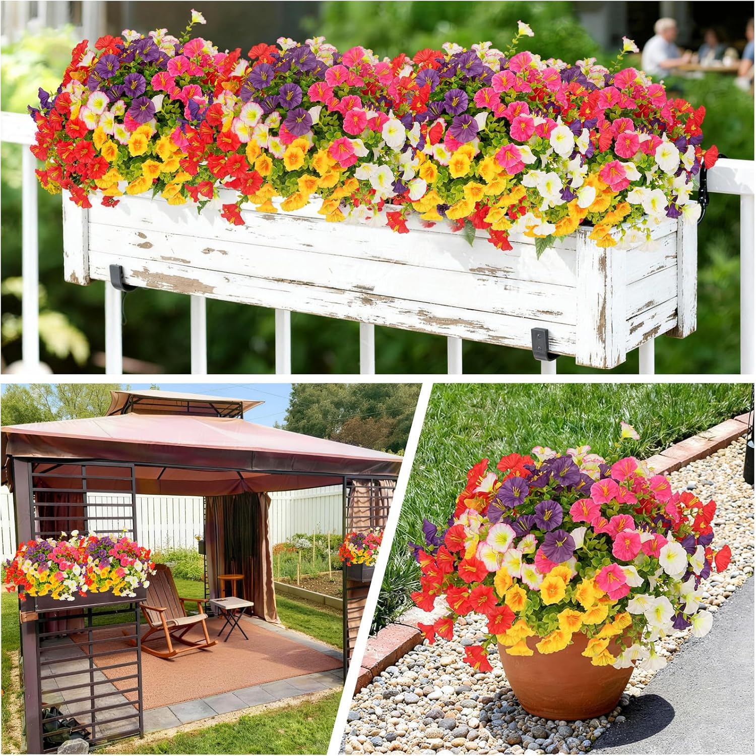 18 Bundles Artificial Flowers for Outdoor Spring Summer Decor, Realistic Fake Plant Morning Glory, UV Resistant Silk Faux Flowers for Garden Porch Patio Yard Balcony Home Decoration (6 Mix Color)