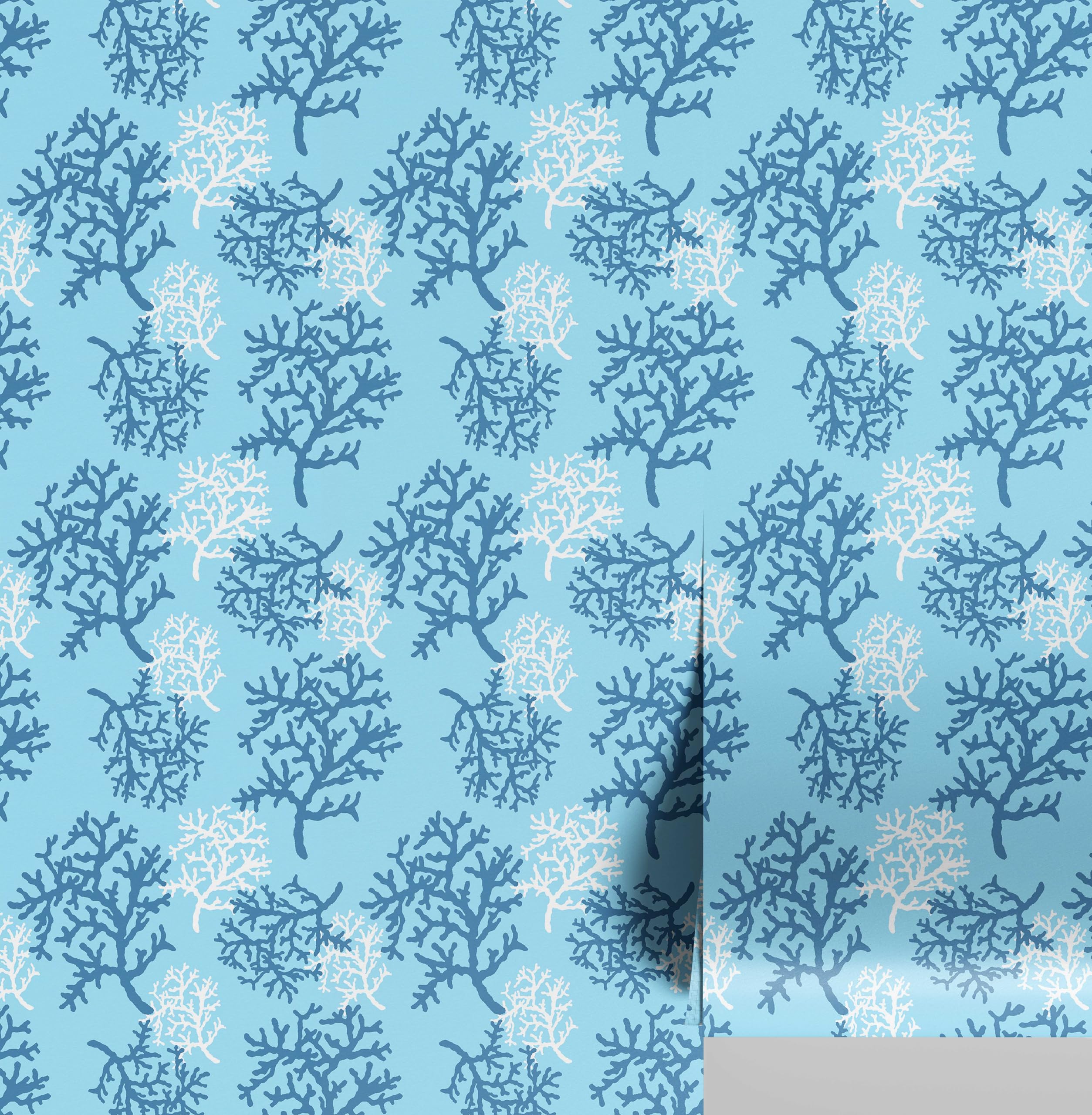 Revêtement mural bleu motif corail pour une déco rafraîchissante
