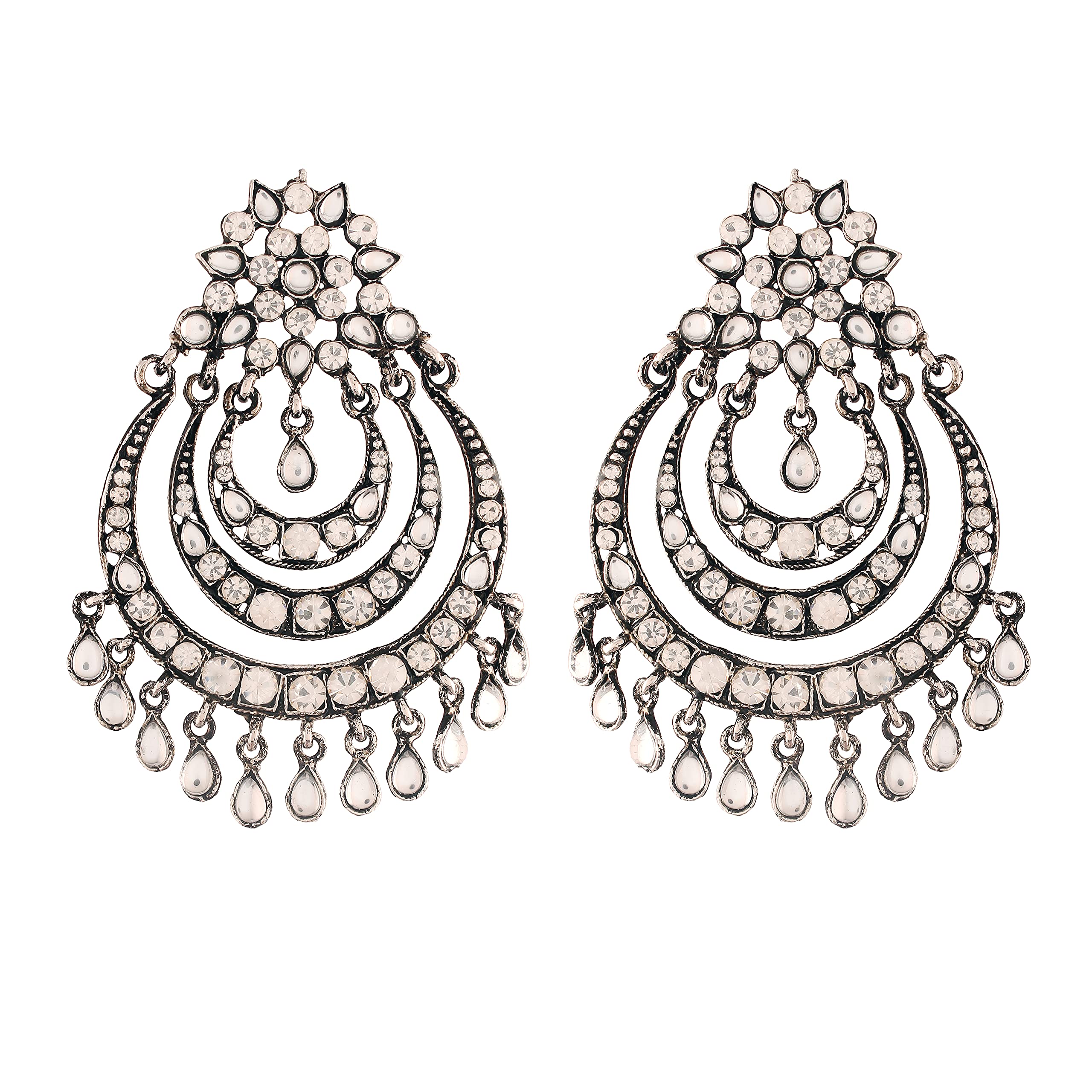 I Jewels 18K Silver Oxidised Traditional Stone Studded Chandbali Earrings for Women (E2633OX) (B09HQZD1CB) Amazon Price History, Amazon Price Tracker