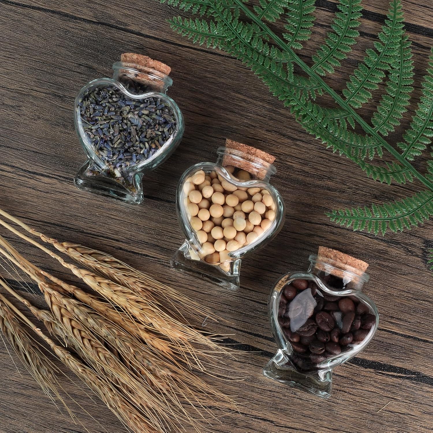 Heart Shaped Small Glass Jars with Cork Lids-5oz Clear Decorativ Bottles for DIY,Wedding Gift, Art Craft or Spell Jars.