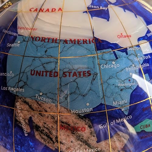 Miniatura 9 de Unique Art - Globo del mundo con piedras preciosas Bahama de 13 pulgadas de alto, con trípode dorado