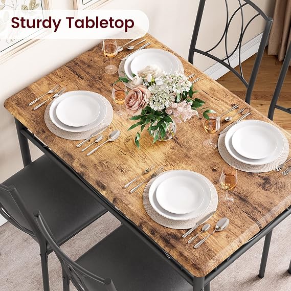 Dining Table Set for 4, Square Space-Saving,5 Piece Kitchen Table with 4 Chairs, Compact Apartment Kitchen & Dining Room Set Furniture for Small Spaces