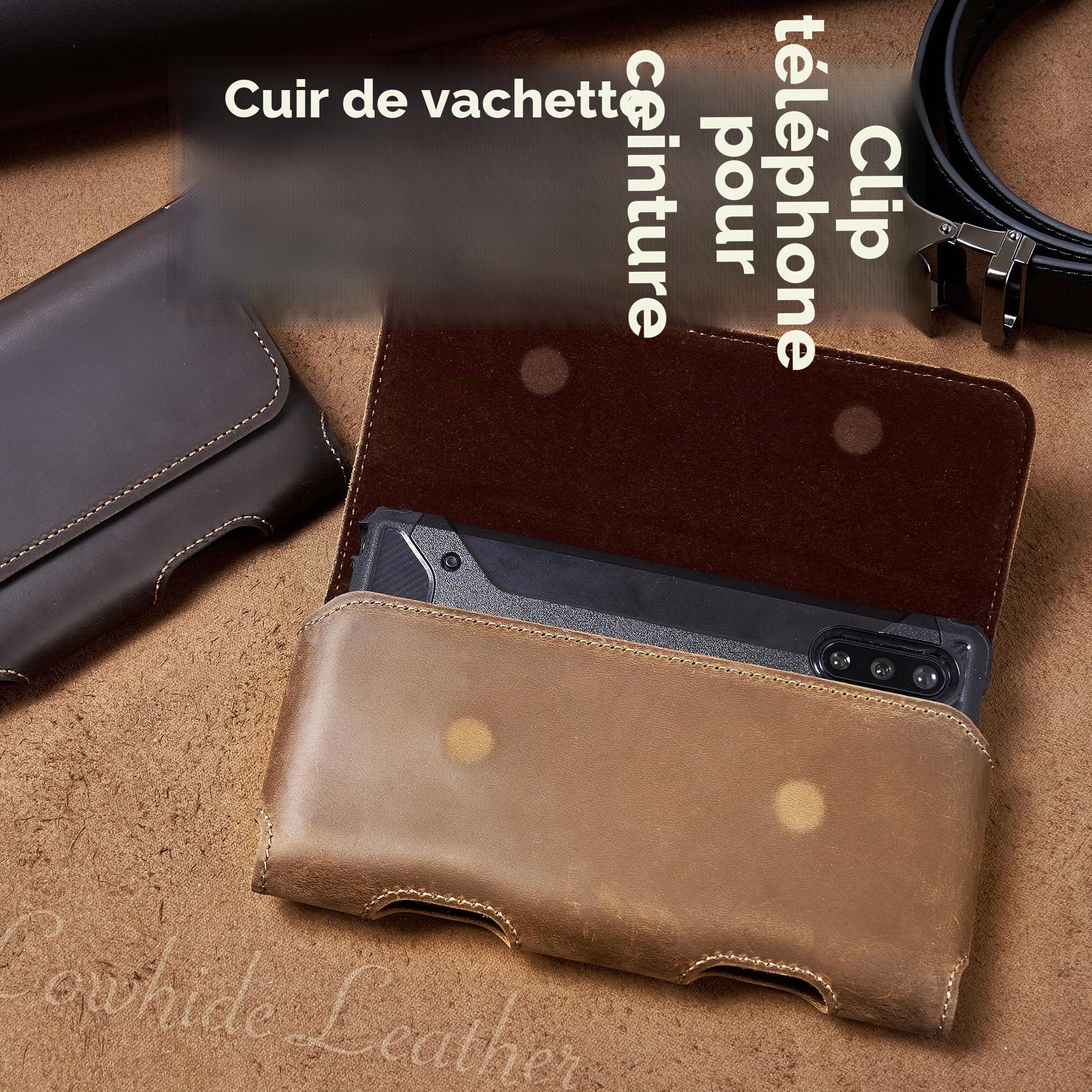 Gcepls Housse en cuir pour téléphone portable avec clip de ceinture pour iPhone 16 15 14 13 12 11 Pro, XR, XS, Samsung Galaxy S23 S22 S21 S20 M01 Core, véritable housse en cuir avec clip de ceinture