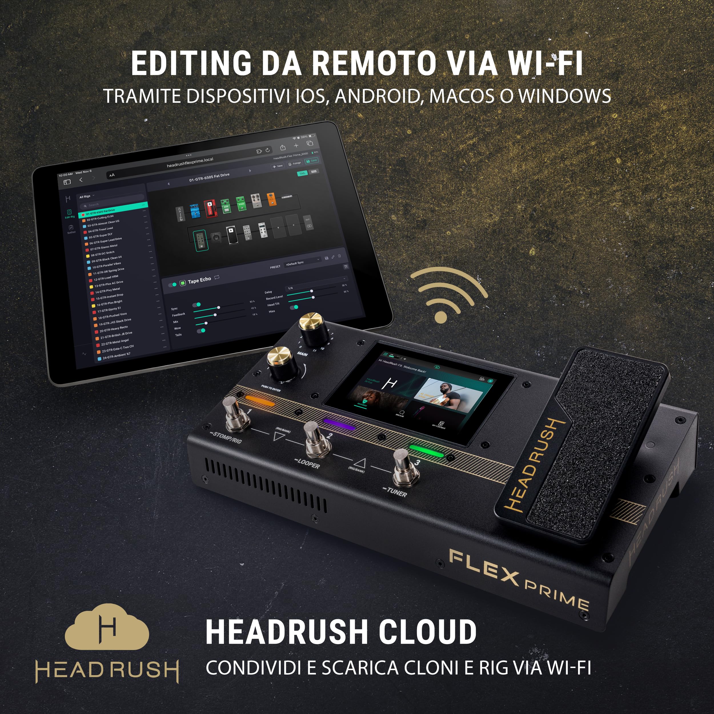HeadRush Flex Prime - Pedaliera Multieffetto e Amp Modeler per Chitarra e Basso con Touchscreen, Looper, Wi-Fi, Bluetooth, IR Loader, USB, lezioni