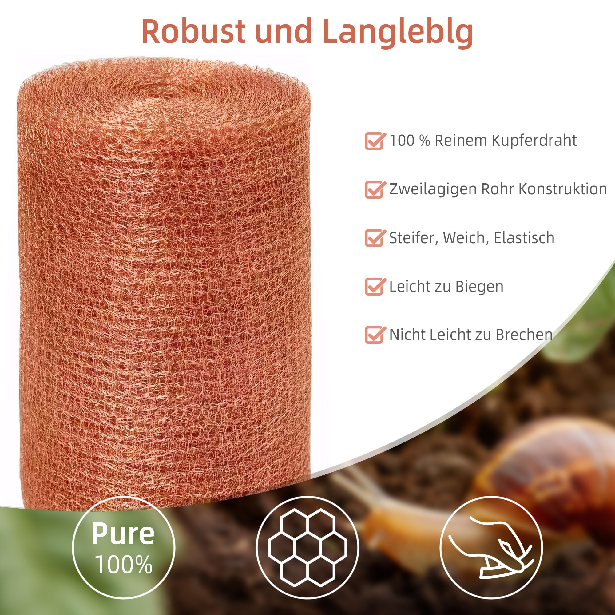 Nastro In Rame Contro Lumache – 6 Metri, Larghezza 12,7 Cm, Barriera Anti-Lumache Per Aiuole E Orti, Rame Puro 99,9% A Doppio Strato, Repellente Naturale E Atossico