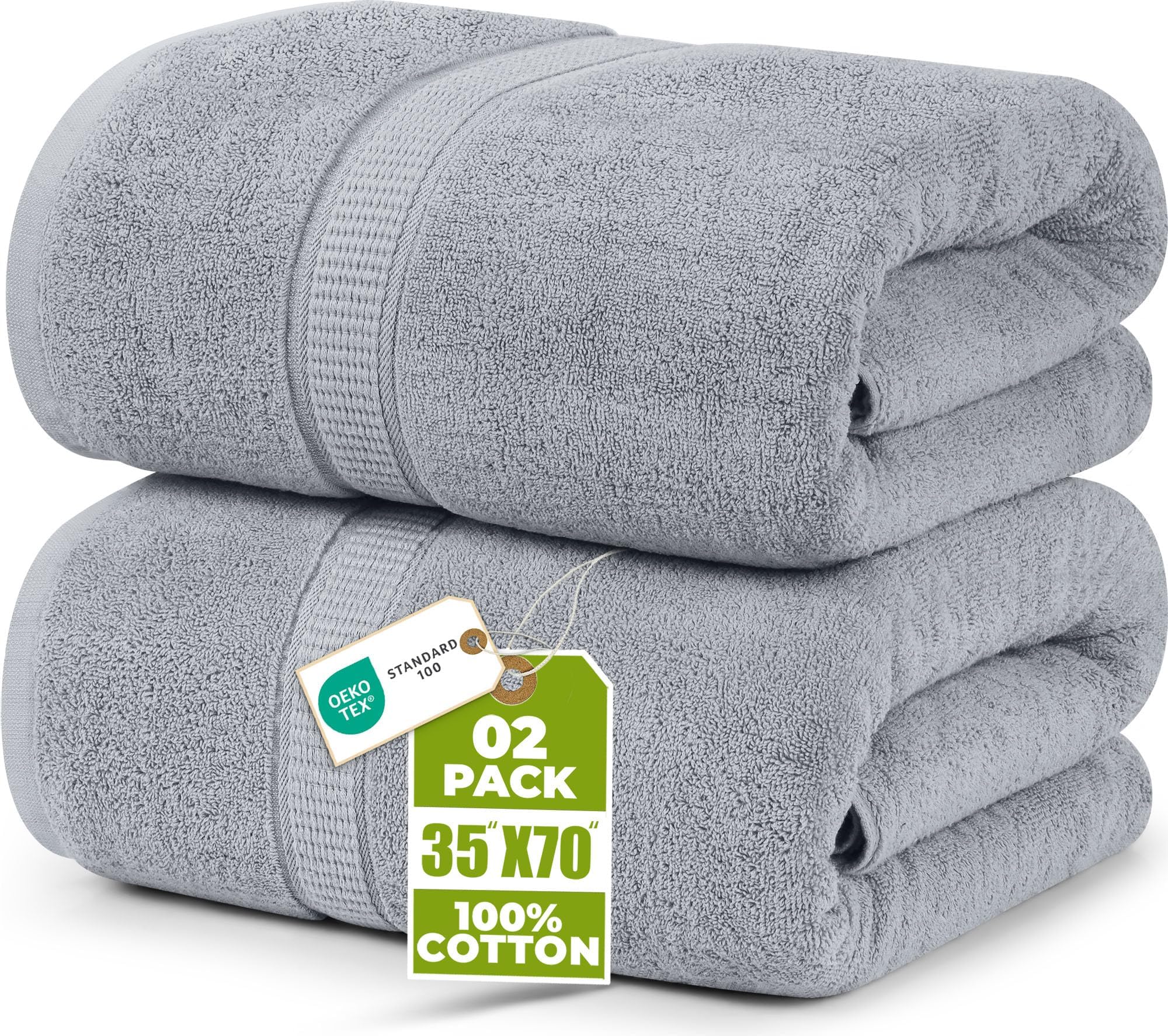 Utopia Towels Jumbo Bath Sheets, 2 Pack, 35x70 in, 600 GSM Cotton, Cool Grey