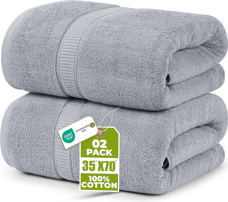 Utopia Towels Paquete de 2 toallas de baño gigantes, 35 x 70 pulgadas, algodón de 600 g/m², gris frío | Sábanas de baño extra grandes de algodón hilado en anillos: felpa suave, de secado rápido, muy absorbentes, ideales para uso diario