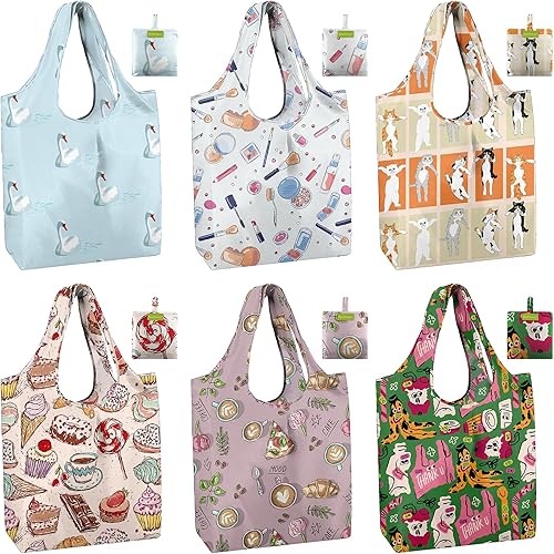 Vista 137 de BeeGreen - Juego de 6 bolsas reutilizables grandes con diseño geométrico para mujer - Plegables, lavables a máquina, fabricadas en poliéster