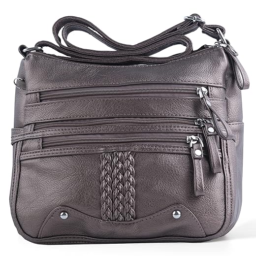 ELDA 10 Pockets Crossbody Purse for Women Medium Pocketbooks Ladies Soft PU Leather Shoulder Bag Ladies Top Handle Satchel