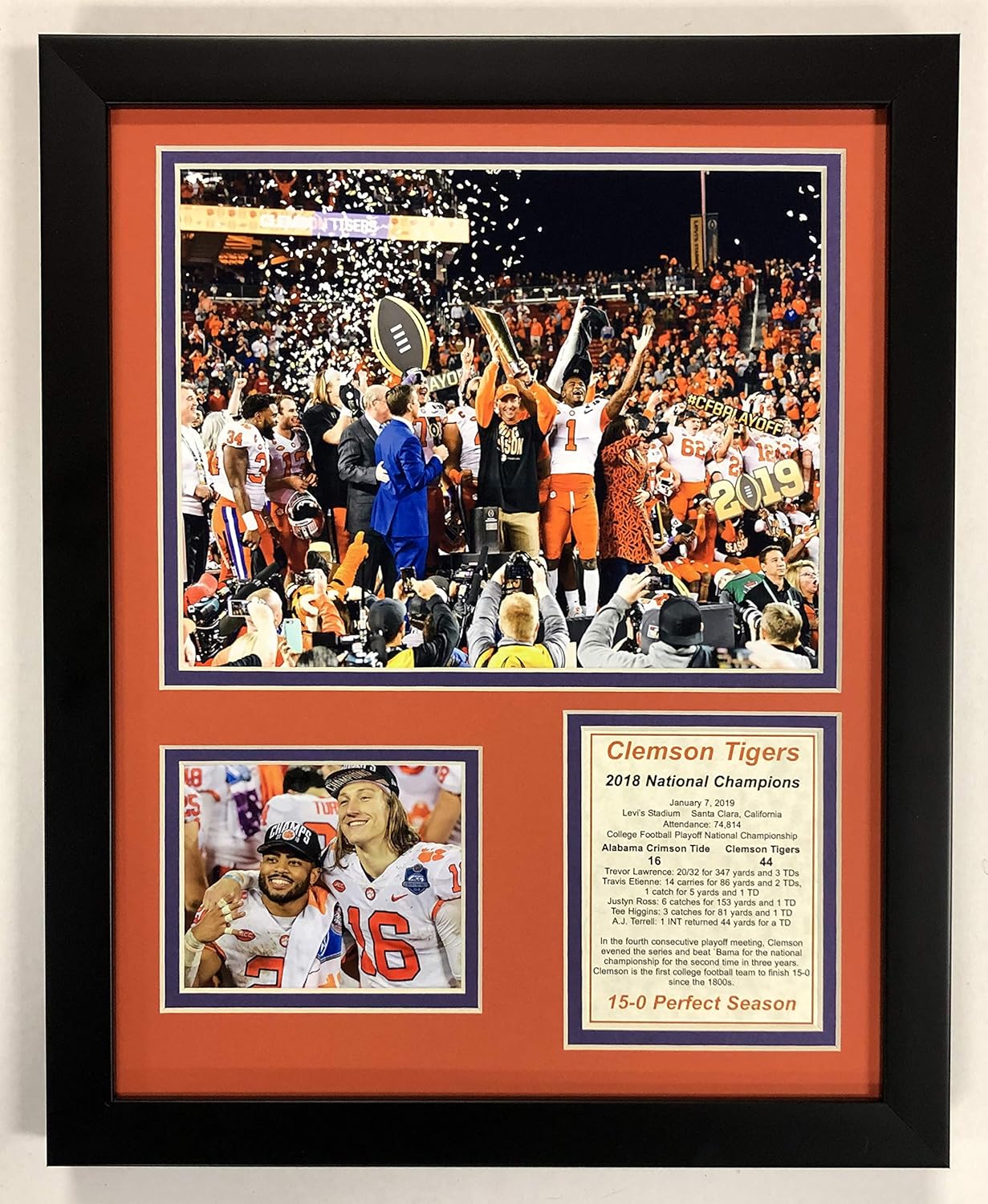 Legends Never Die Clemson Tigers - 2018 CFP National Champions - Framed 12"x15" Double Matted Photos