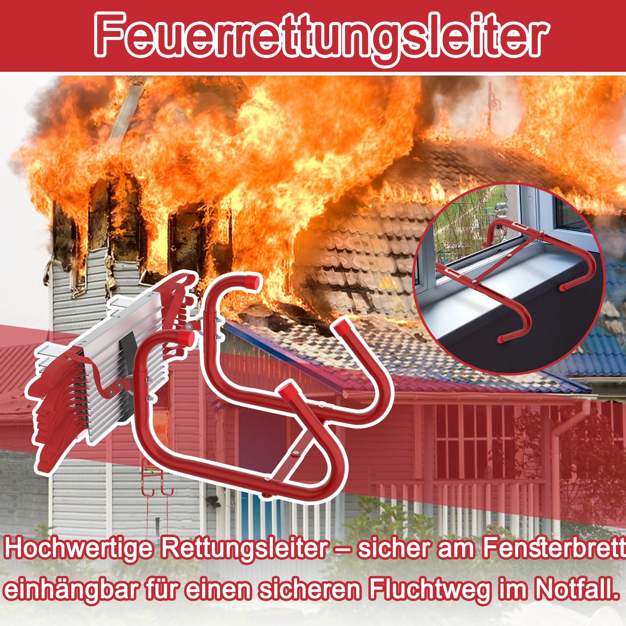 YRHome Scala di salvataggio pieghevole in alluminio, 15 m, per uso domestico, scala di sicurezza pieghevole, scala antincendio, per situazioni di emergenza, 450 kg, per casa, ringhiere, balcone