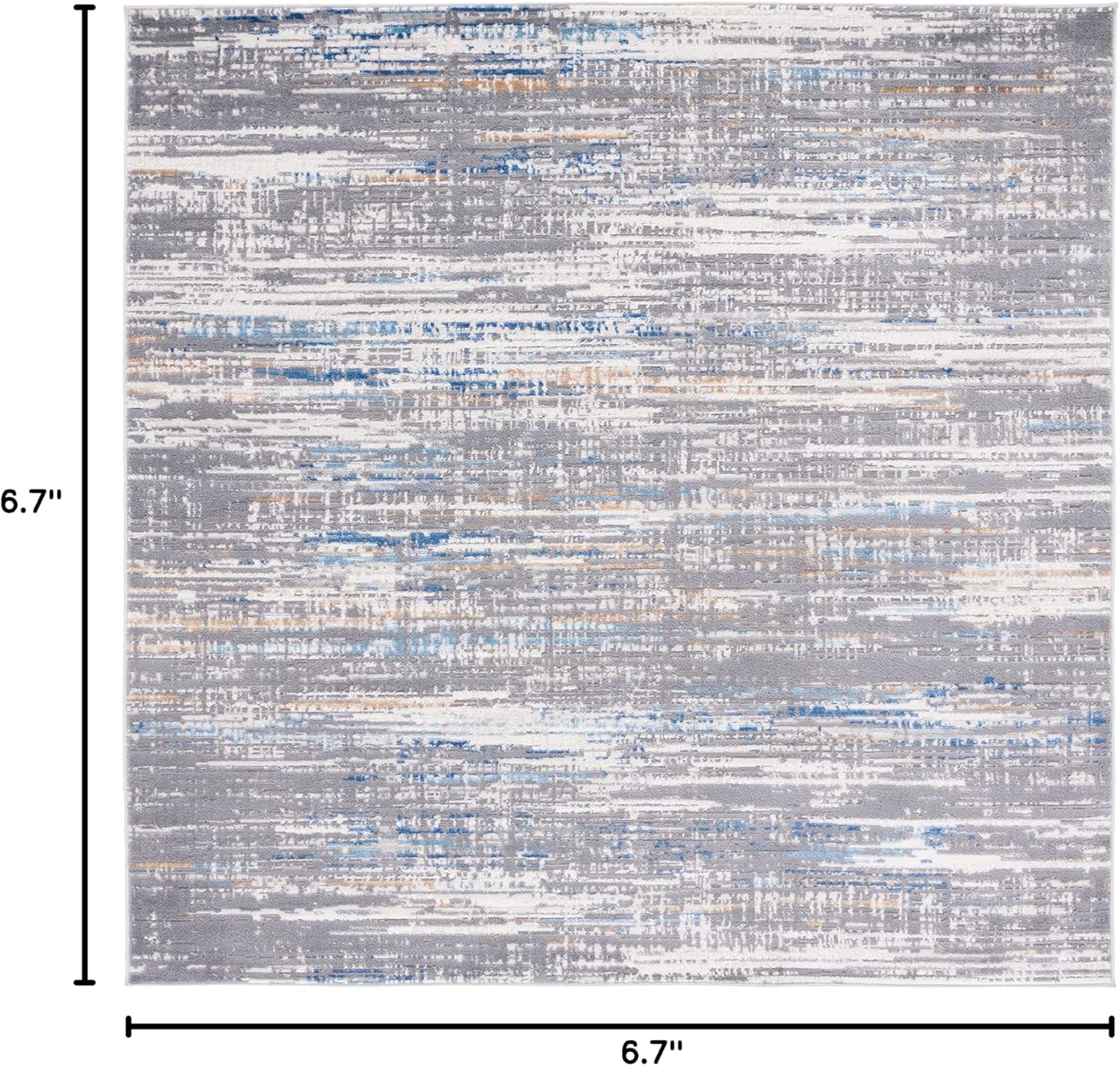 SAFAVIEH Shivan Collection Area Rug - 6'7" Square, Light Grey & Blue, Modern Abstract Distressed Design, Non-Shedding & Easy Care, Ideal for High Traffic Areas in Living Room, Bedroom (SHV191M)