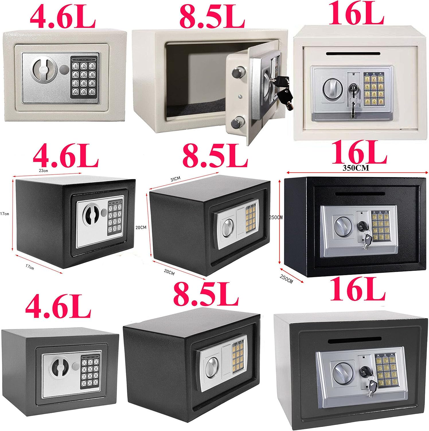 6L Small Cash Solid Steel Locker Wall Security Safes with Digital Keypad Safety Key Lock/Safe Box-8.5L (Safe Box)