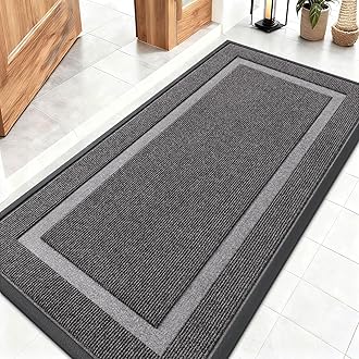 OLANLY Front Door Mat Indoor Outdoor Entrance, Waterproof All-Season, All-Weather Doormat, Sturdy Natural Rubber, Fade Resistant, Low Profile, Easy Clean Patio Porch Entryway Mat, 47x23, Dark Grey