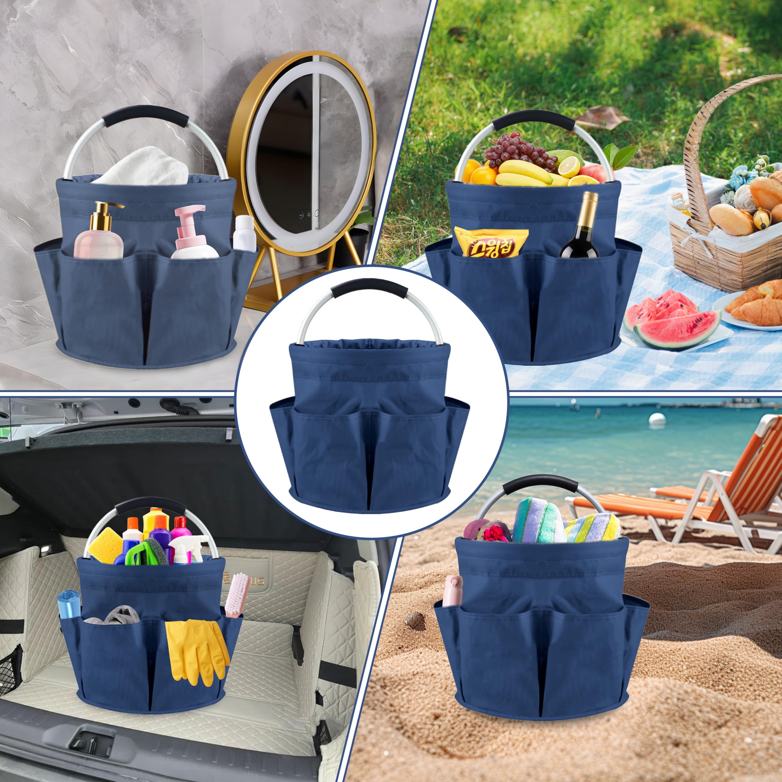 Cesto per la Conservazione, Carrello Pulizie con Manico,Grande Contenitore Organizer per La Pulizia Professionali,Multi Tasche,Borsa per La Pulizia,Facile da Pulire e Trasportare (Blu scuro)