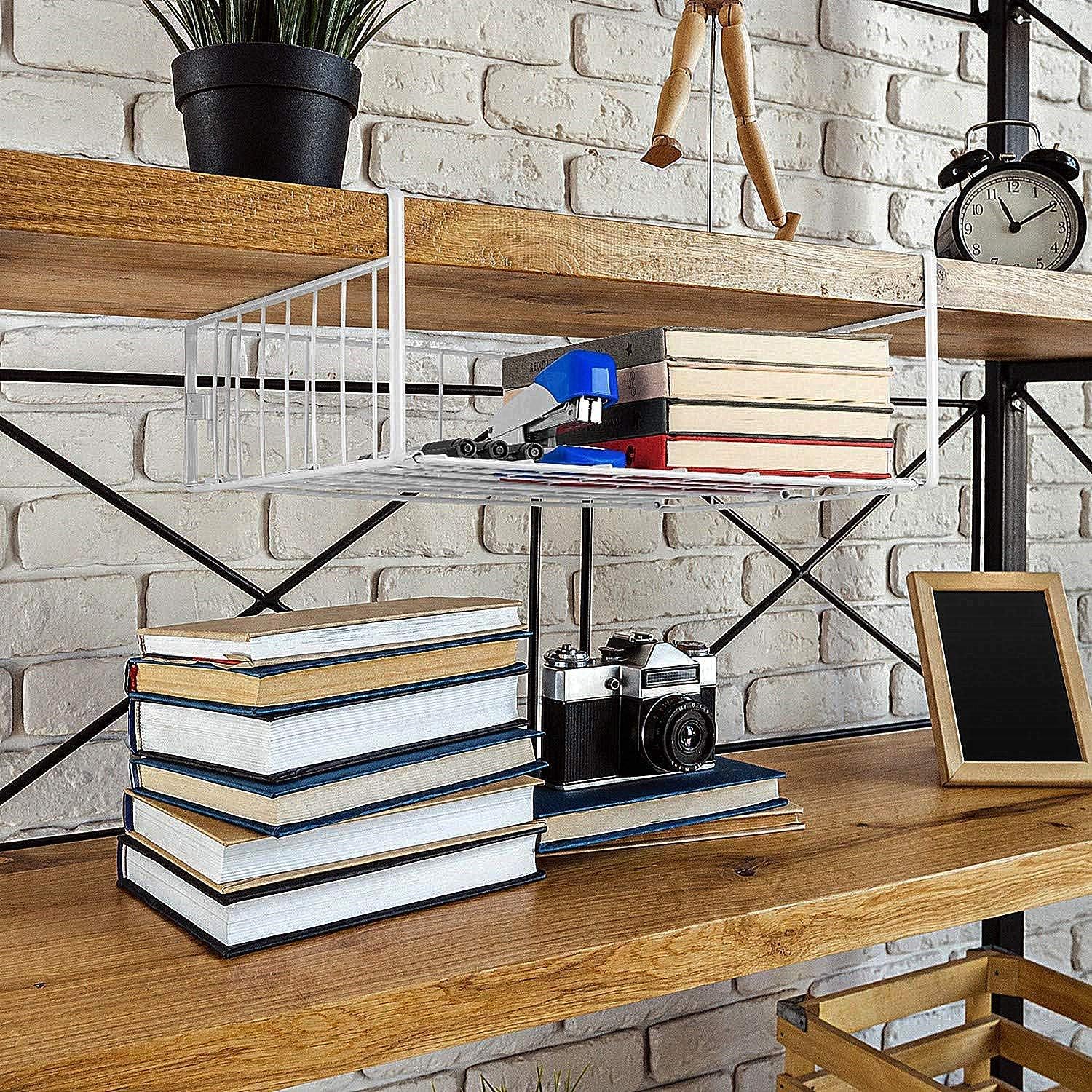 SimpleTrending Under Cabinet Organizer Shelf, 2 Pack Wire Rack Hanging Storage Baskets for Kitchen Pantry, White