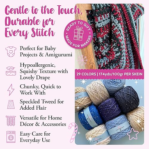 Miniatura 2 de Tweed Twinkles - Ovillo de hilo acrílico voluminoso para tejer, paquete de 2 unidades (146.11 yardas15.11 onzas), patrones gratis, hilo grueso de