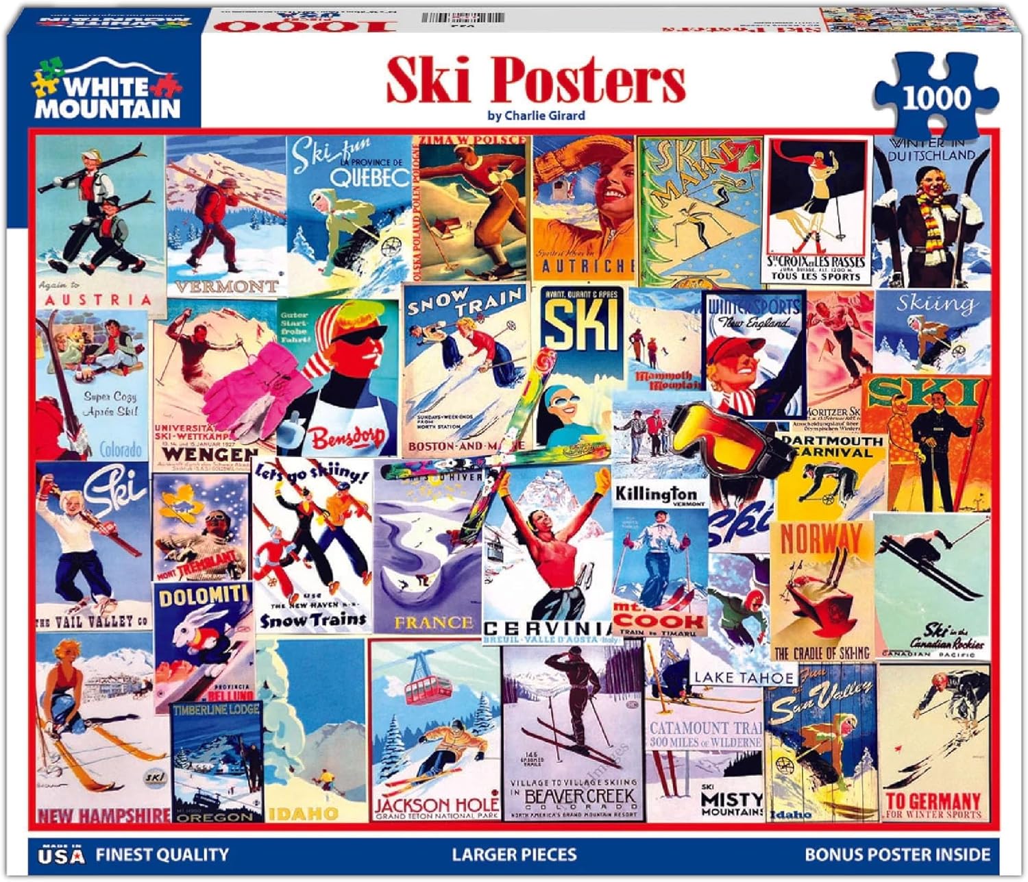 White Mountain Puzzles Ski Posters - 1000 Piece Jigsaw Puzzle