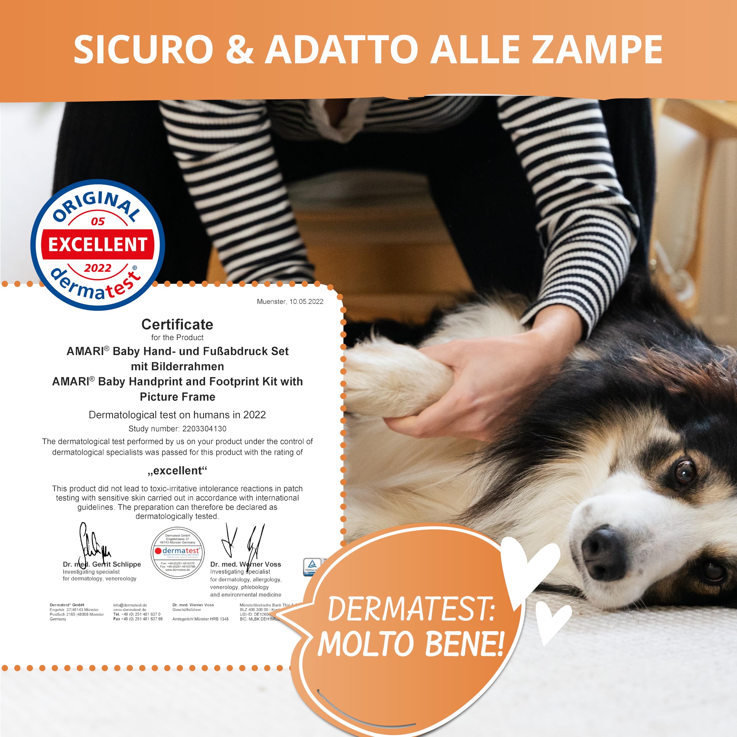 Amari Mari ® Set di Impronte di Zampe – Set di Impronte per Animali con Lettere, Numeri e cornici – Set di Impronte di Zampe per Cani