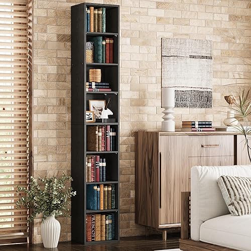 Miniatura 8 de IRONCK Estantería alta y estrecha de 8 niveles, estantería de esquina compacta, fácil de combinar para sala de estar, oficina, estudio, dormitorio,