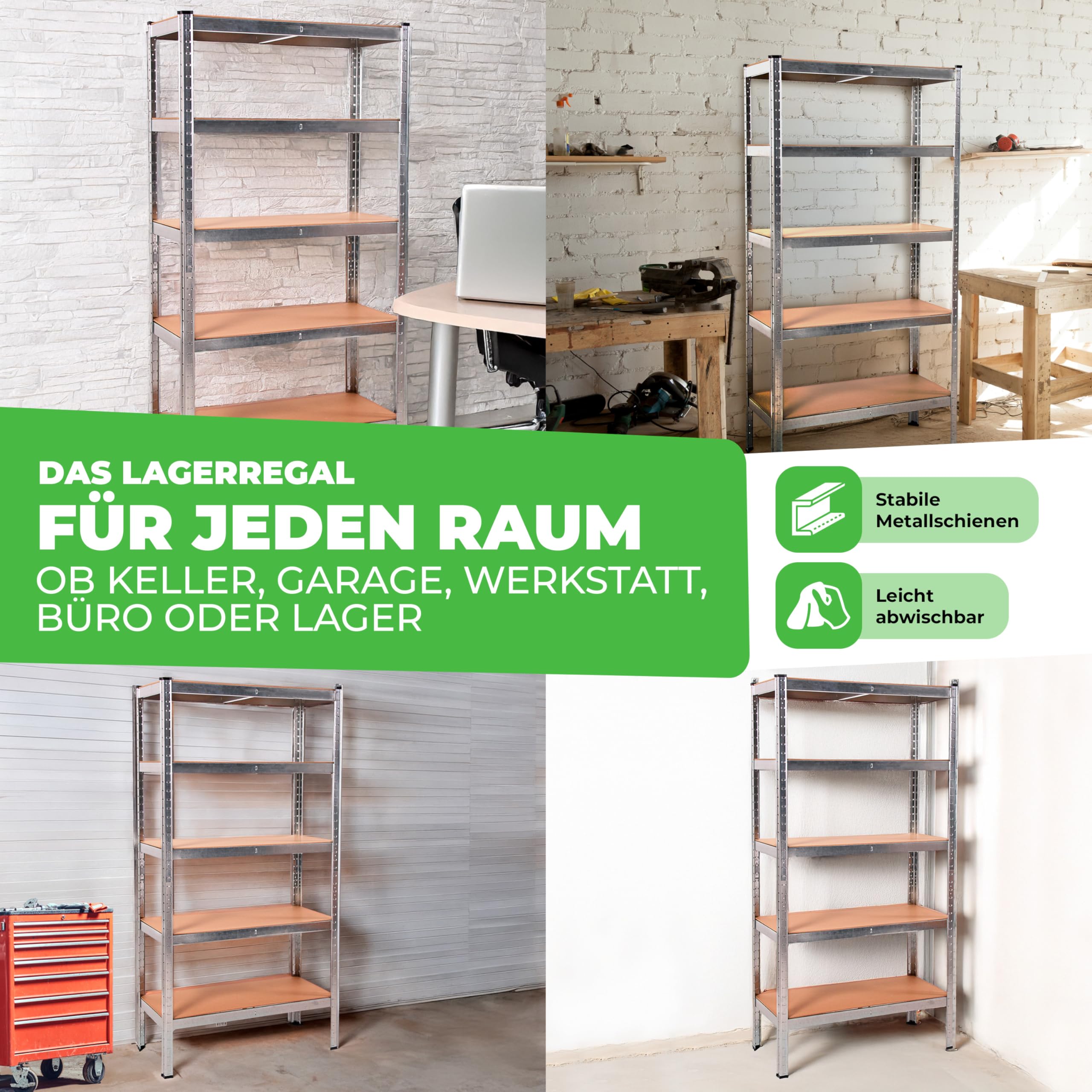 Ondis24 2X Metallregal Thomas, Lagerregal 90x40x180 (H) cm, Kellerregal bis 875kg belastbar, Silber, mit 5 Fachböden, je 175 kg belastbar, höhenverstellbar, Schwerlastregal - Doppelpack!