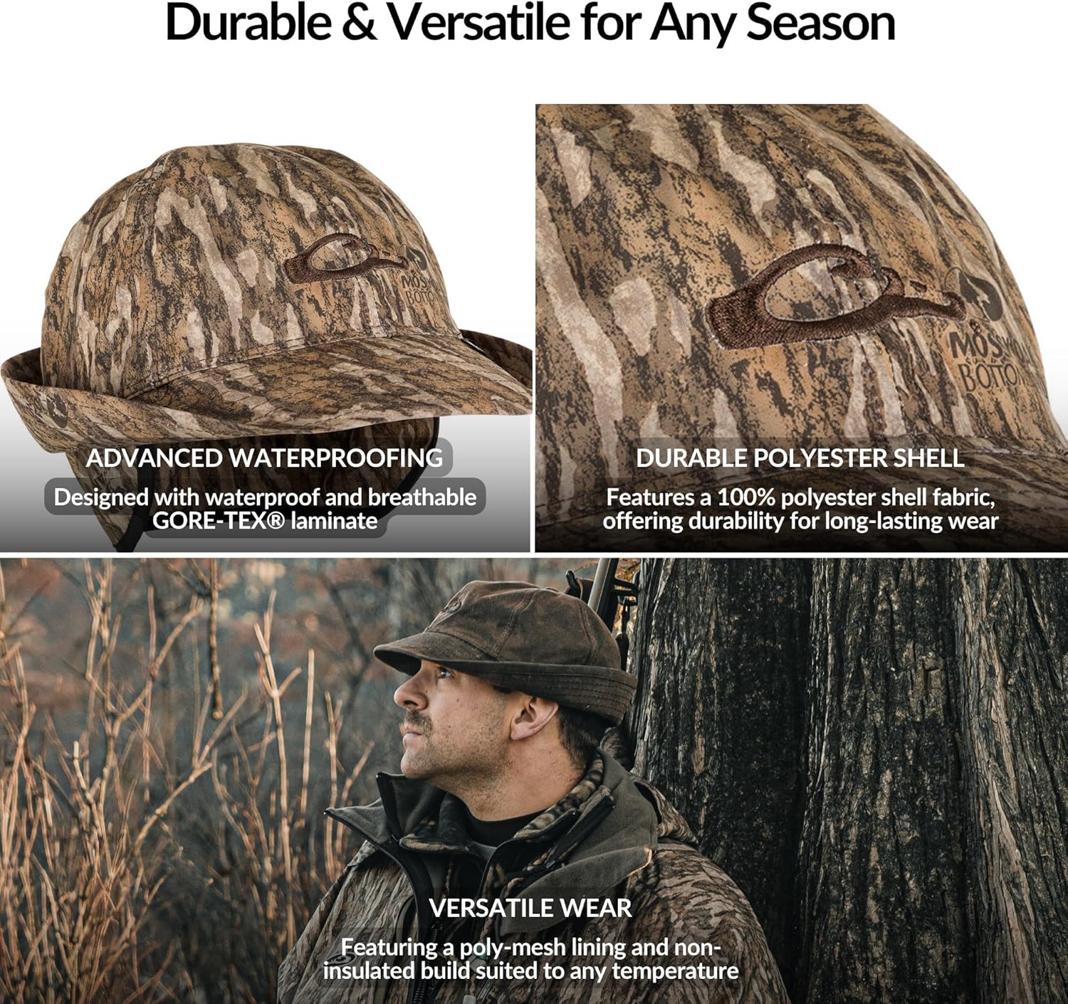 Drake Waterfowl Gore-Tex Jones Hat - Hunting Waterproof Breathable 2" Brim Hat with Fold-Down Ear Flaps - Image 3