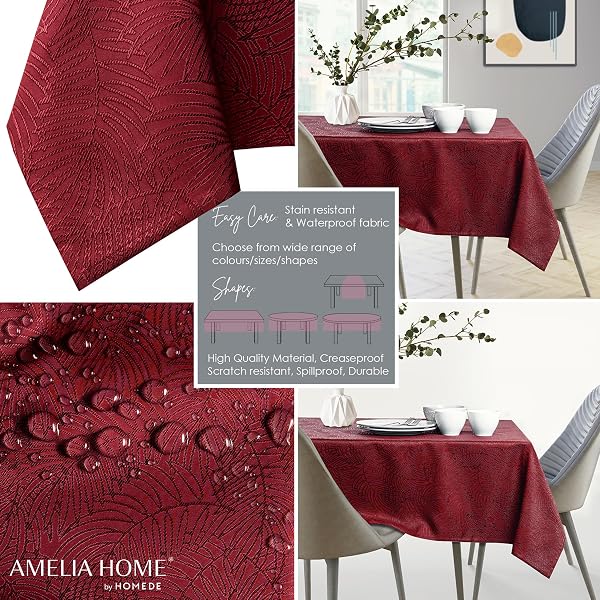 AmeliaHome Tischdecke 60x60 cm Mitteldecke Tischtuch Tafeldecke Fleckschutz Lotuseffekt Abwaschbar Wasserabweisend Ornament Bordeaux Gaia - 2