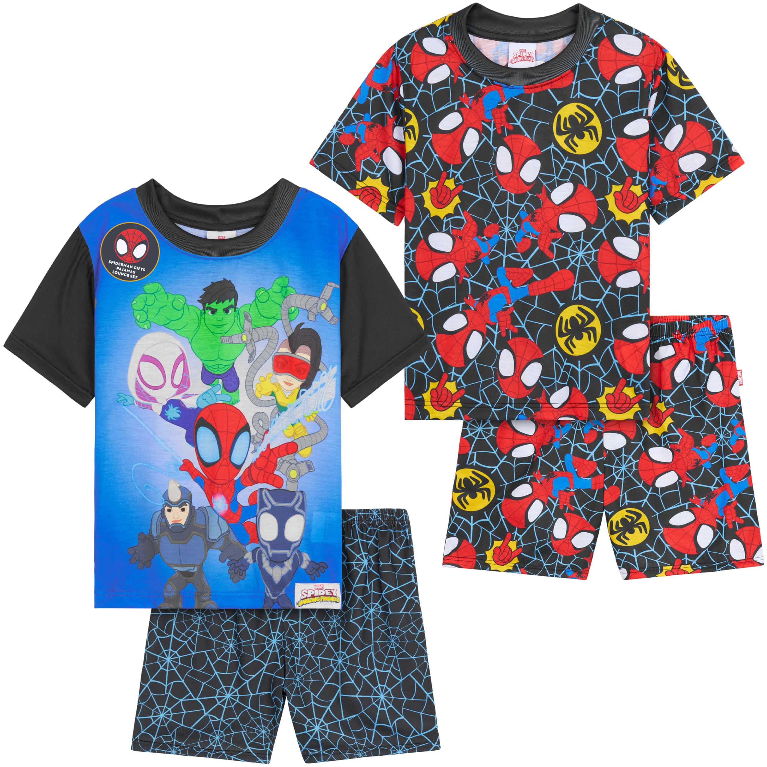 Get Trend Boys Multi Spidey Marvel Spidey Pyjamas 2 Pack, Short Sleeve T-Shirt & Pj Bottoms Set, Soft Comfortable Loungewear, Gifts For (7-8 Years, 2 Pack)