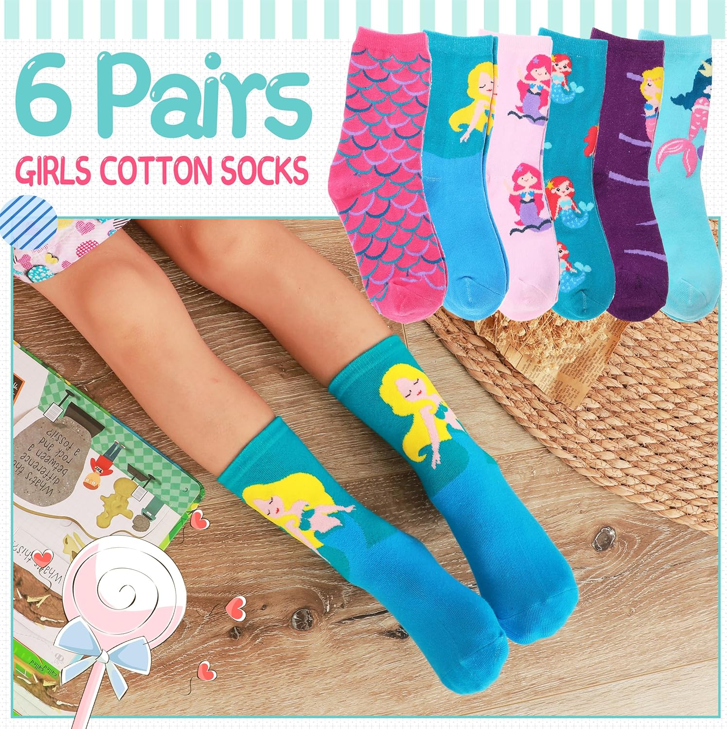 EBMORE Kids Girls Socks Cotton Crew Cute Animal Pattern Fashion Fun Novelty Socks 6 Pack - Image 2