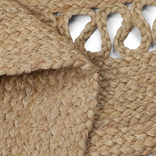 Vista 136 de REDEARTH · Alfombra redonda – Alfombra trenzada de yute natural de 6 pies – Alfombras de yute bohemio reversibles hechas a mano para dormitorio