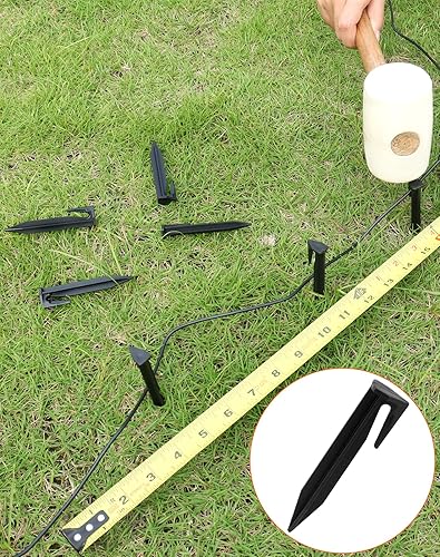 Miniatura 3 de QWORK Estacas de alambre de plástico, 200 unidades, 3.35 pulgadas, negro, punta de bayoneta, borde de jardín, clavos de césped, clavijas de alambre,