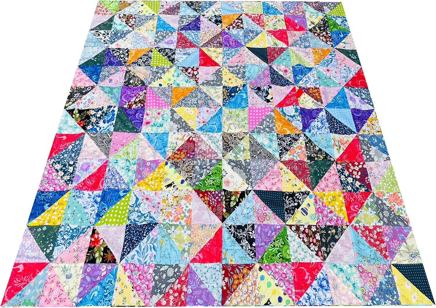 Handmade Cotton Fabric Throw Size Patchwork Quilt Top Floral C