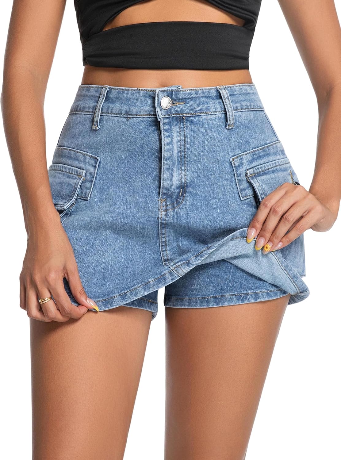 Denim Skorts Skirts for Women High Waist High Stretchy Cargo Mini Y2K Jean Skirt with Pockets - Image 5