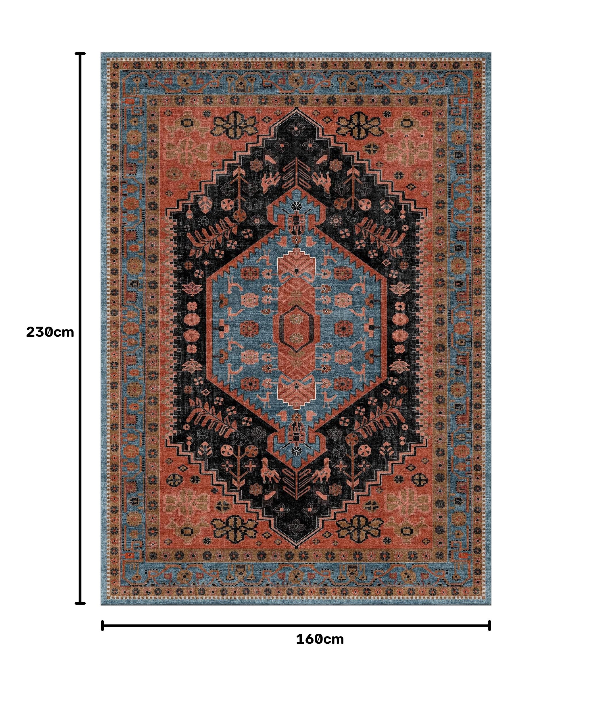 Decoranddecor Tappeto tradizionale per camera da letto, 160 x 230 cm, lavabile, a pelo basso, adatto agli animali domestici, motivo orientale, per soggiorno, facile da pulire, resistente, Lunora