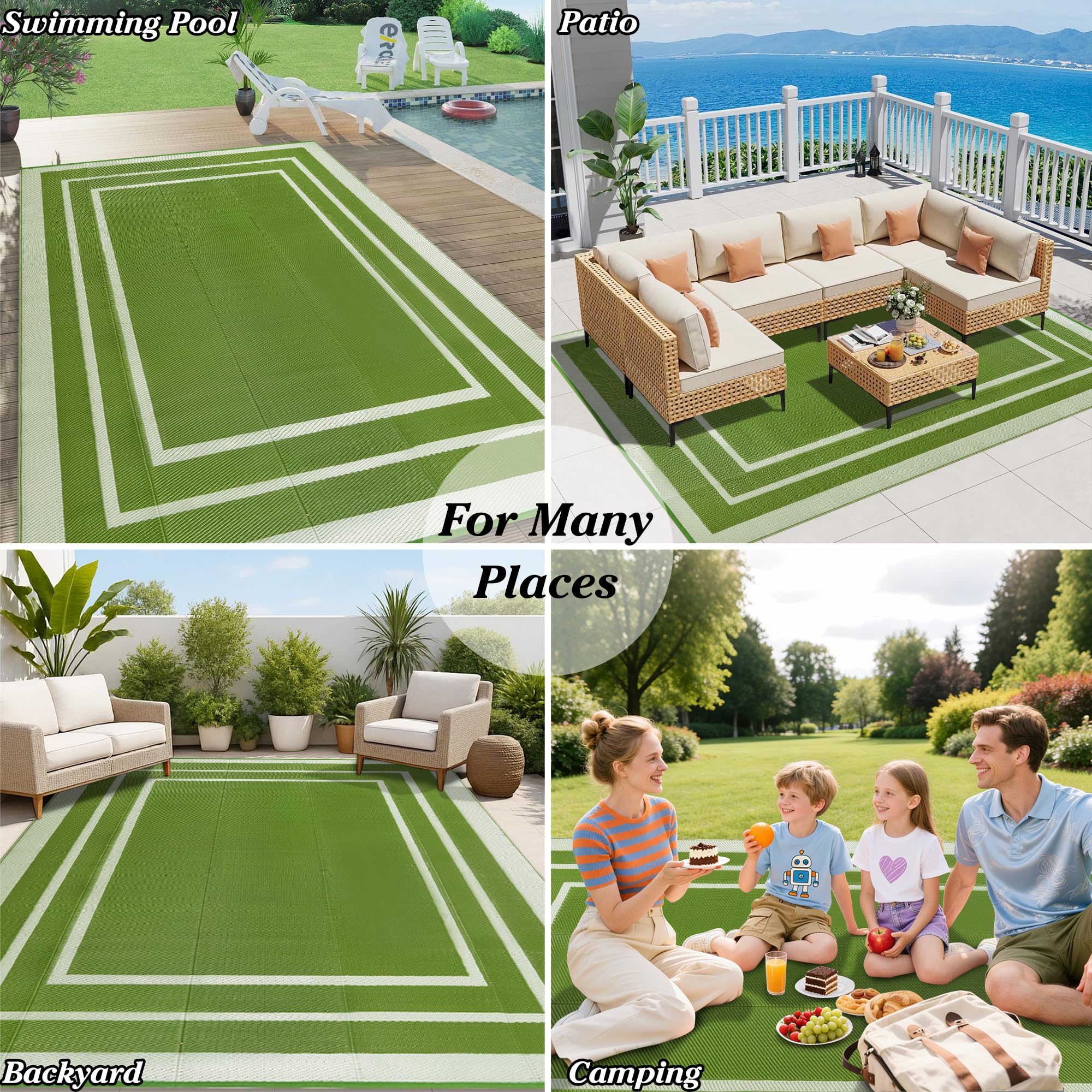 Tappeto da Esterno Terrazza 180x270cm Impermeabile Giardino Plastica Reversibile Balcone Lavabile Verde