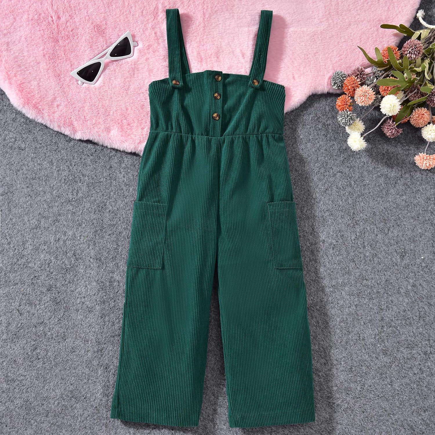 HINTINA Toddler Girl Cloth Long Sleeve Tee Corduroy Button Down Pinafore Overall Jumpsuit 2 Pieces Outfits