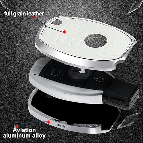 Miniatura 10 de Funda de piel azul y marco de aluminio para llave inteligente compatible con Benz A B C CLA CLS E G GL GLA GLC GLE GLK GLS GT M R S SL SLC SLK SLS