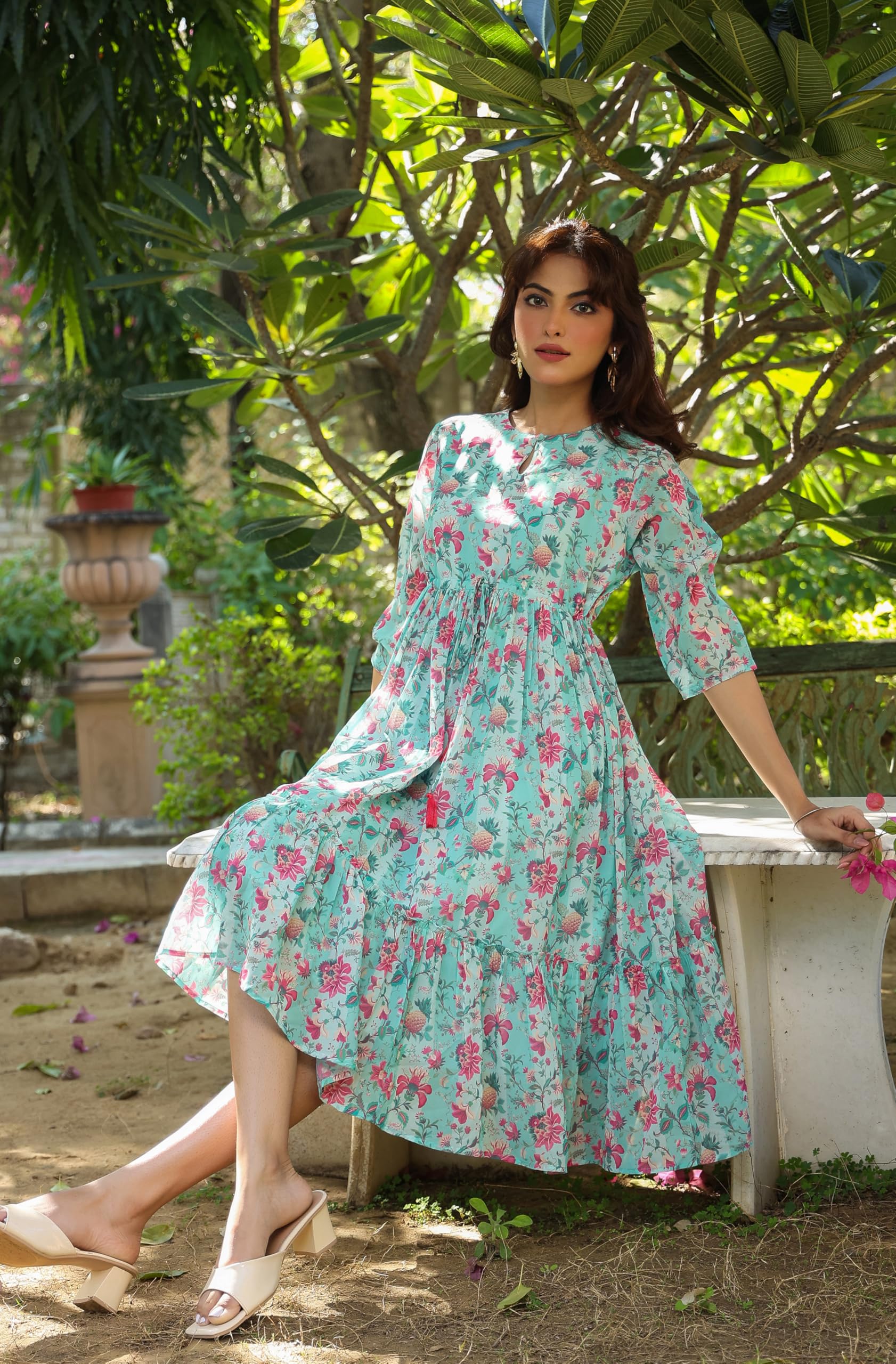 Janasya Women's Georgette Floral Printed Tiered Dress product image 6