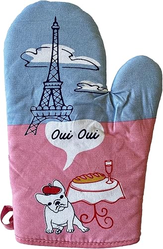 Oui Oui - Guante de horno de bulldog francés, divertido guante de cocina para amantes de los cachorros, guantes de cocina divertidos gráficos para