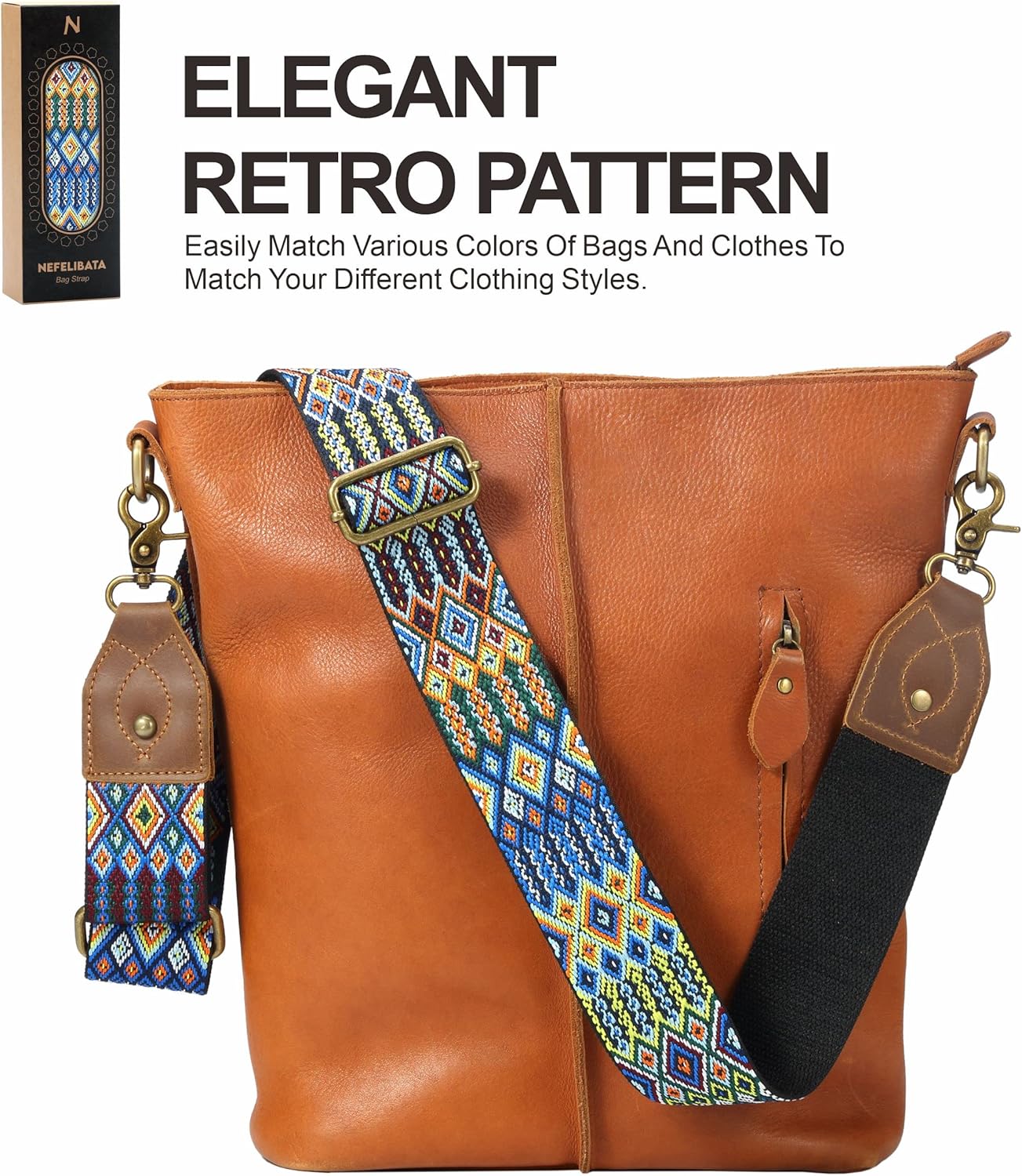 Nefelibata Purse Strap-2"Crazy Horse Leather Bag Strap Adjustable Replacement,Retro Jacquard Embroidery Crossbody Straps - Image 6