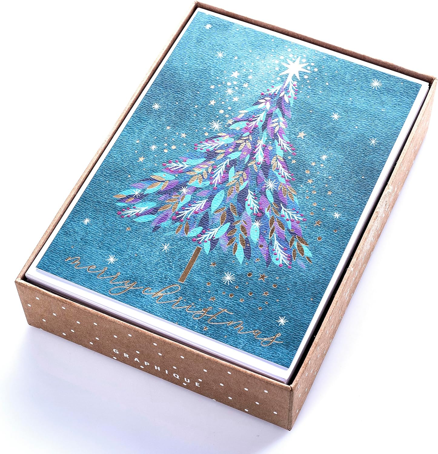 Graphique Gold and Purple Tree Holiday Cards - Pack of 15 Cards with Envelopes - Christmas Greetings - Gold Foil and Glitter Accents - Boxed Set - 4.75" x 6.625" - Image 4