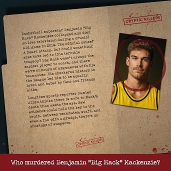 Cryptic Killers Unsolved murder mystery game - Murder of an MVP - Cold Case Files Investigation - Detective clues/evidence - Solve the crime - Individuals, date nights & party groups