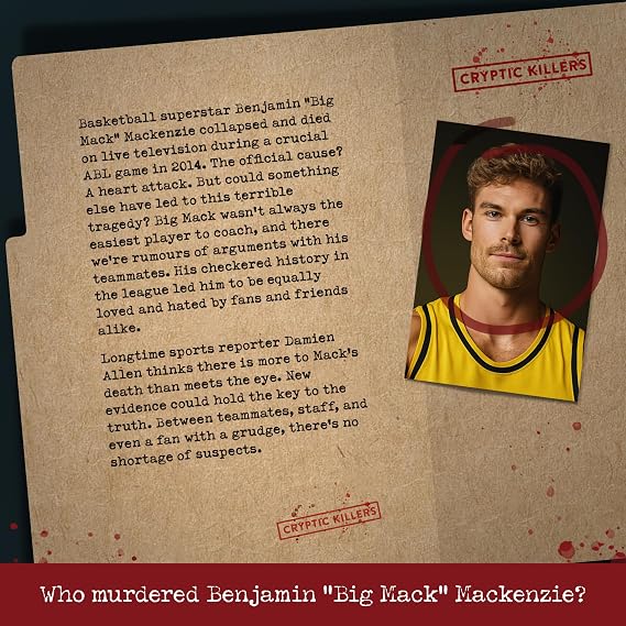Cryptic Killers Unsolved murder mystery game - Murder of an MVP - Cold Case Files Investigation - Detective clues/evidence - Solve the crime - Individuals, date nights & party groups