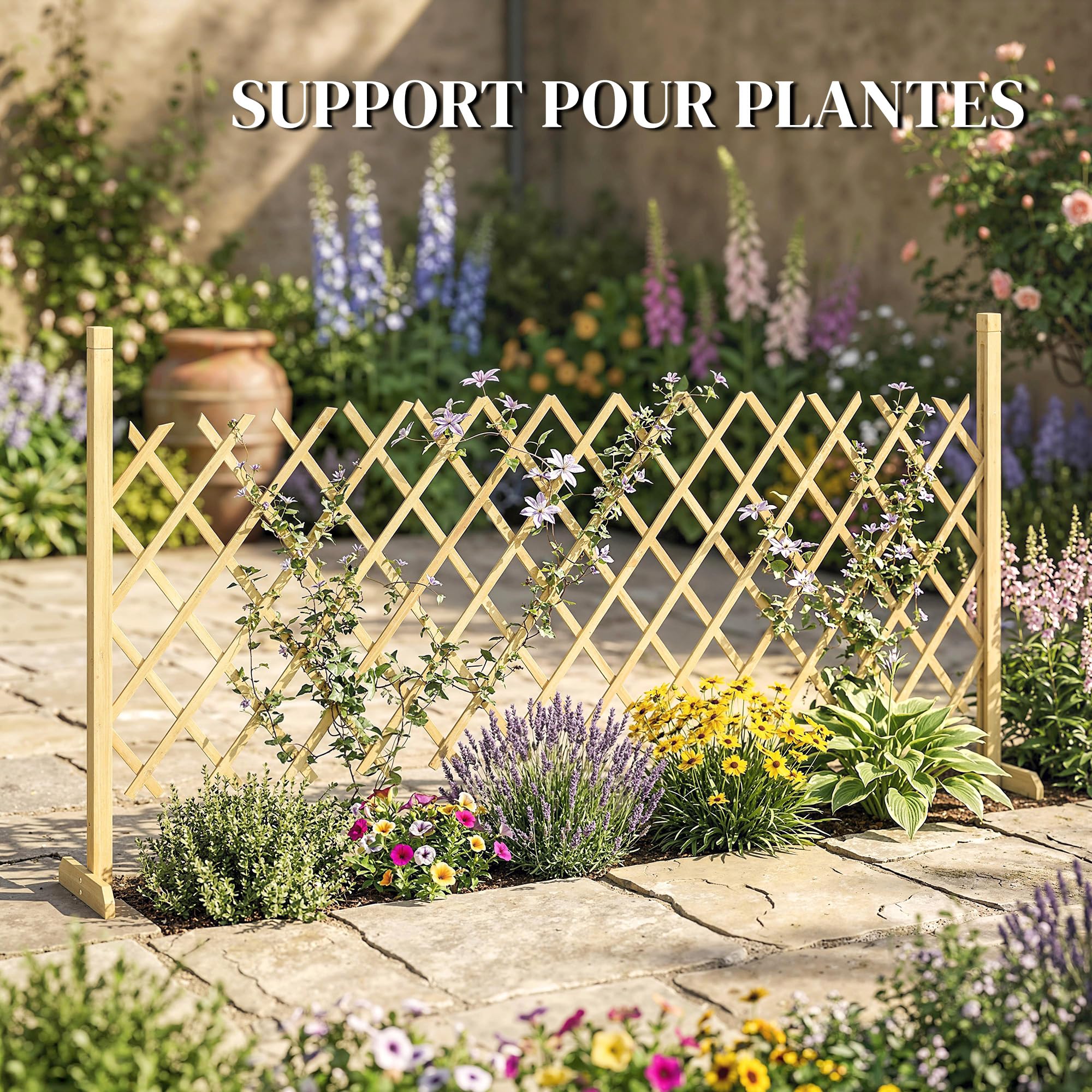 Outsunny Barriere Extensible en Bois de Sapin 180 cm, Base stable, Clôture de Jardin en bois pour Intérieur Extérieur Balcon Jardin, Naturel