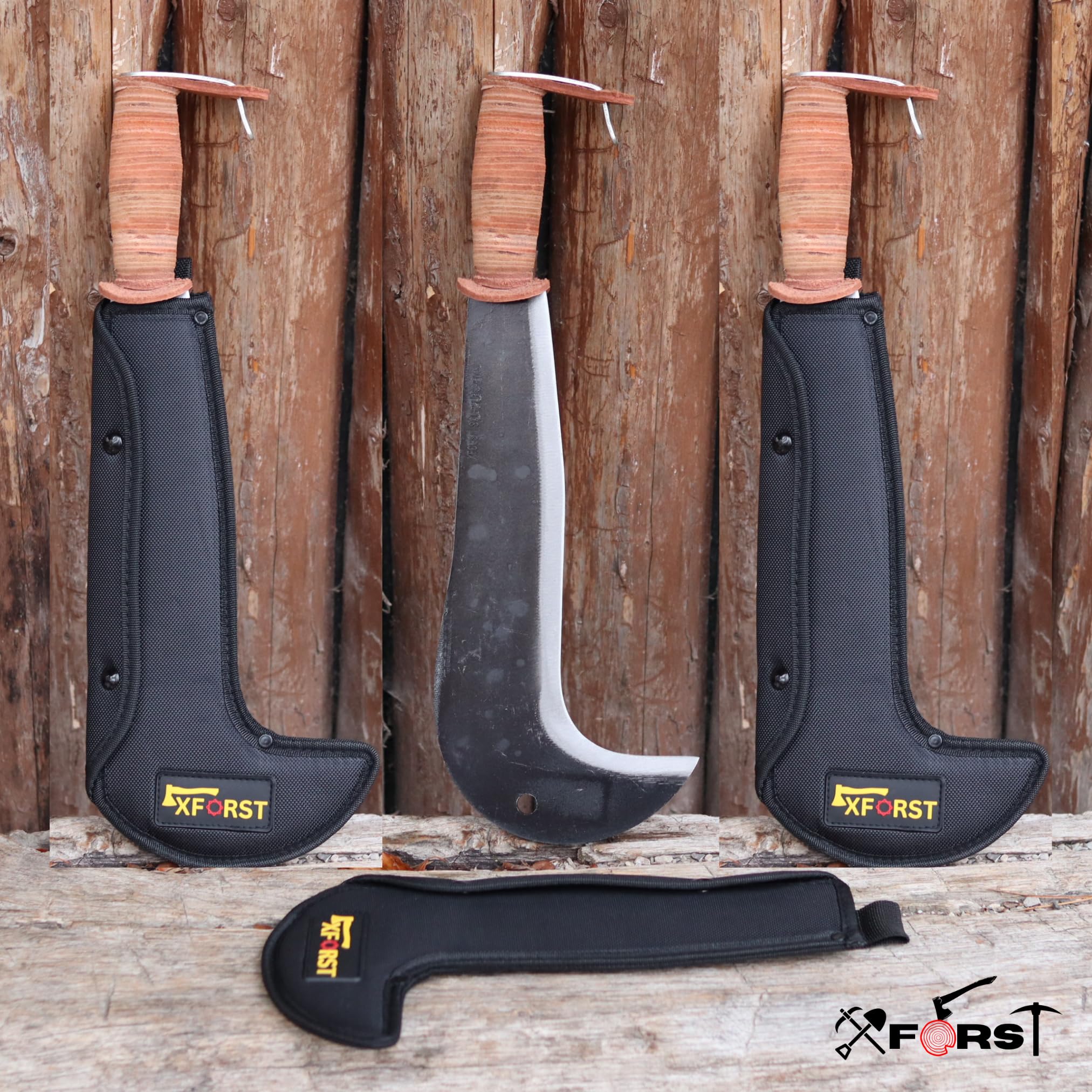 Xforst Schweizer Gertel mit Ledergriff – Gartenmachete Sichel Machete Handsichel & Hippe aus Stahl mit Korrosionsschutz, inkl. Schneidenschutz, für Garten, Outdoor & Bushcraft, 43 cm – SWS