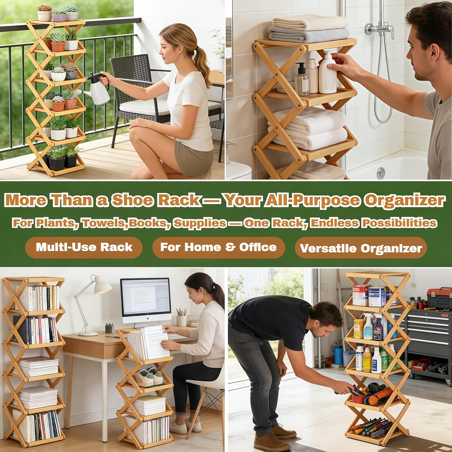 2026 New The 9-Tier No-Assembly Bamboo Rack – No Assembly Required, Sturdy & Stable, Crafted from Natural Bamboo, Easy to Clean (Brown 9 Tier)