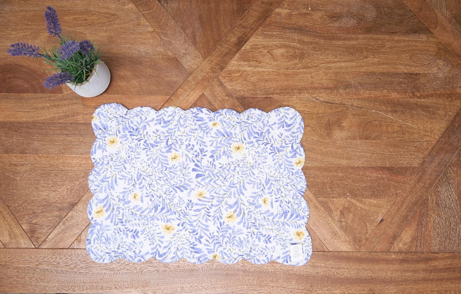 C&F Home Lovely Blues 100% Cotton Quilted Set of 6 Placemats 13" x 19" Spring Springtime Garden Floral Flowers Home Kitchen Dining Dinner Table Tabletop Machine Wash Reversible Scalloped Edge Decor