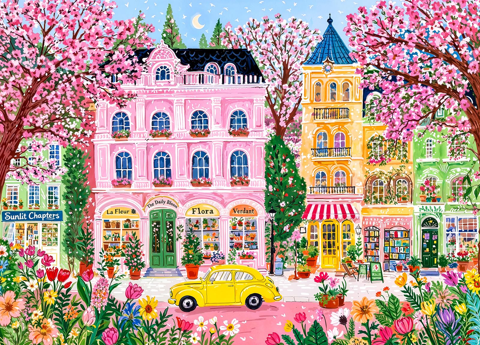 Spring City Jigsaw Puzzle 1000 Teile Erwachsene Floral Shop Bookstore Car Puzzle Erwachsene 1000 Teile Puzzles - 2