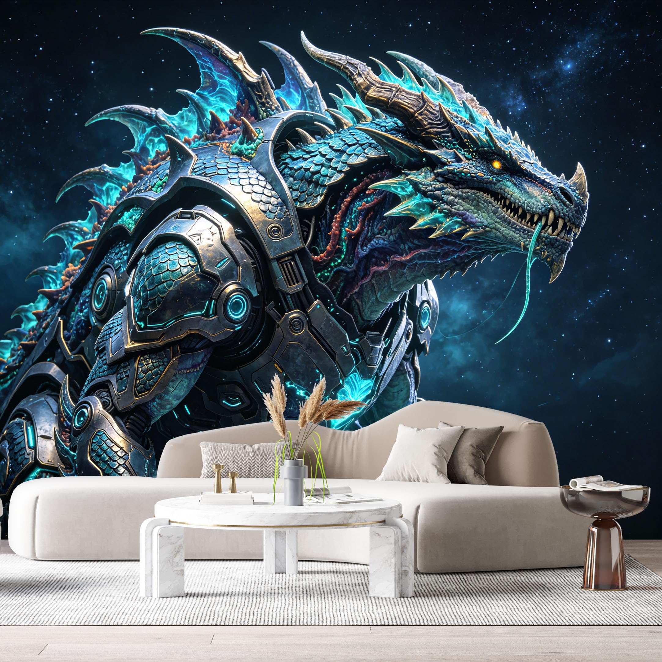 Custom Size Wall Murals Cybernetic Creature Cosmic Galaxy 3D Trompe L'Oeil SelfAdhesive Wall Fabric Removable Large Wallpaper for Photo Living Room Modern Tech Decor